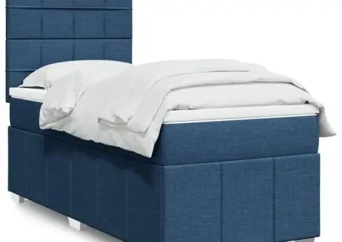 Pat box spring cu saltea, albastru, 90x200 cm, textil - 1/5