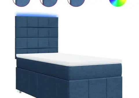 Pat box spring cu saltea, albastru, 90x200 cm, textil - 2/5