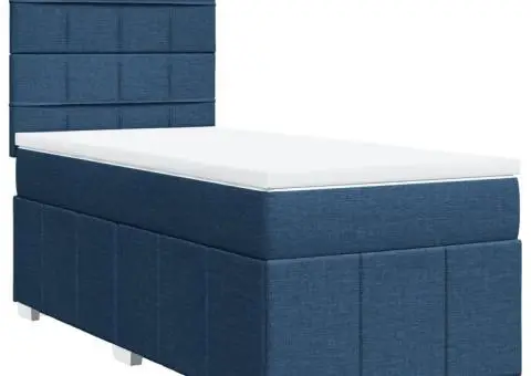 Pat box spring cu saltea, albastru, 90x200 cm, textil - 3/5