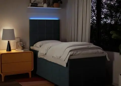 Pat box spring cu saltea, albastru, 90x200 cm, textil - 4/5