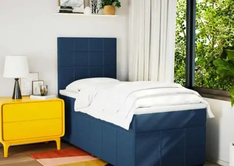 Pat box spring cu saltea, albastru, 90x200 cm, textil - 5/5