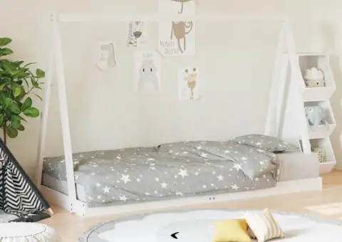 Cadru de pat pentru copii, alb, 90x200 cm, lemn masiv de pin - 1/5