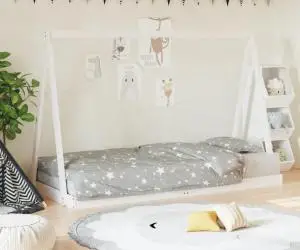 vidaXL Cadru de pat pentru copii, alb, 90x200 cm, lemn masiv de pin