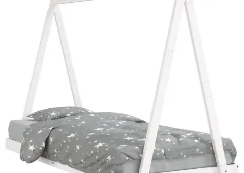 Cadru de pat pentru copii, alb, 90x200 cm, lemn masiv de pin - 2/5