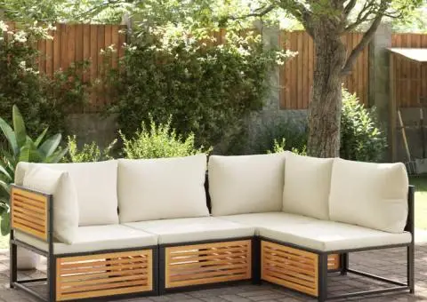 Canapea de grădină fără cotiere, cu perne, lemn masiv acacia - 3/5