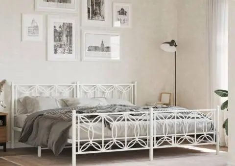 Cadru de pat metalic cu tăblie, alb, 200x200 cm - 1/5