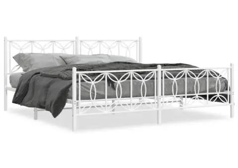 Cadru de pat metalic cu tăblie, alb, 200x200 cm - 2/5