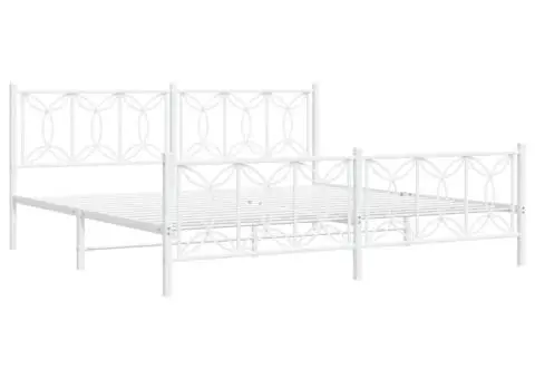 Cadru de pat metalic cu tăblie, alb, 200x200 cm - 3/5