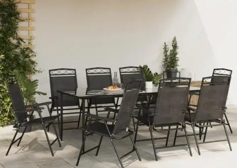 Scaune pliante de grădină, 8 buc., gri melange, oțel/textilene - 4/5