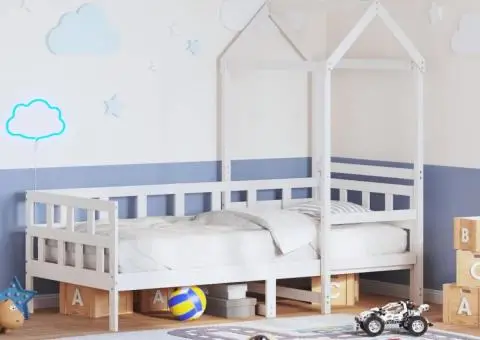 Pat de zi cu acoperiș, alb, 80x200 cm, lemn masiv de pin - 1/5