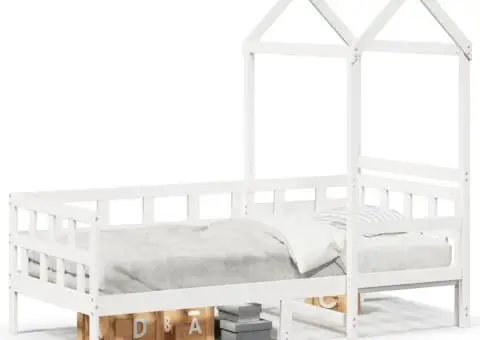 Pat de zi cu acoperiș, alb, 80x200 cm, lemn masiv de pin - 2/5