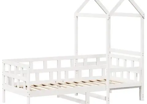 Pat de zi cu acoperiș, alb, 80x200 cm, lemn masiv de pin - 3/5