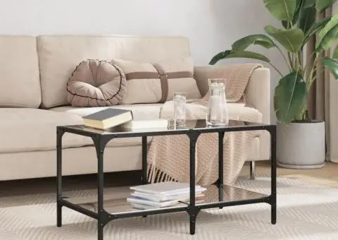 Măsuță de cafea, blat din sticlă negră, 78,5x40x40 cm, oțel - 1/5