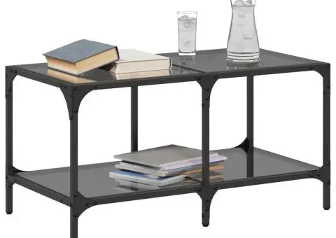 Măsuță de cafea, blat din sticlă negră, 78,5x40x40 cm, oțel - 3/5