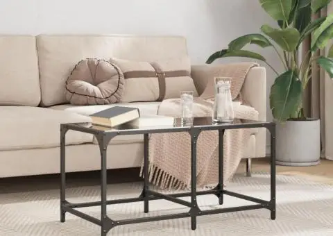 Măsuță de cafea, blat din sticlă negră, 78,5x40x40 cm, oțel - 1/5