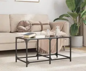 vidaXL Măsuță de cafea, blat din sticlă negră, 78,5x40x40 cm, oțel