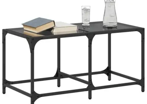 Măsuță de cafea, blat din sticlă negră, 78,5x40x40 cm, oțel - 3/5