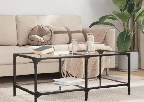 Măsuță de cafea cu blat sticlă transparentă 98,5x50x40 cm oțel - 1/5