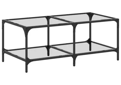 Măsuță de cafea cu blat sticlă transparentă 98,5x50x40 cm oțel - 2/5