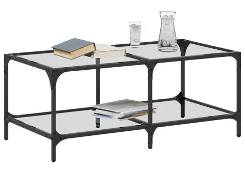 Măsuță de cafea cu blat sticlă transparentă 98,5x50x40 cm oțel - 3/5