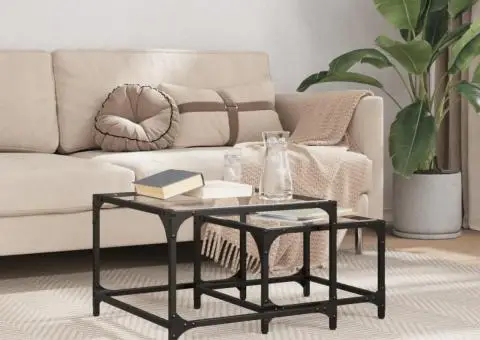 Măsuțe de cafea suprapuse 2 buc. blat sticlă transparentă, oțel - 1/5