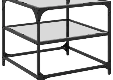 Măsuță de cafea, blat din sticlă transparentă, 50x50x45 cm oțel - 2/5