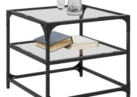 Măsuță de cafea, blat din sticlă transparentă, 50x50x45 cm oțel - 3/5