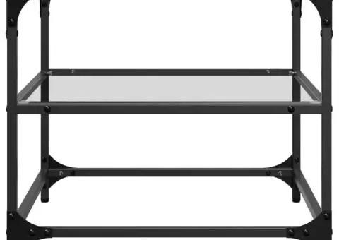 Măsuță de cafea, blat din sticlă transparentă, 50x50x45 cm oțel - 4/5