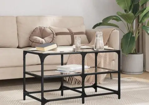 Măsuță de cafea blat din sticlă transparentă 78,5x40x45 cm oțel - 1/5