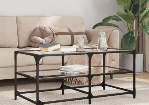 Măsuță de cafea cu blat sticlă transparentă 98,5x50x45 cm oțel - 1/5