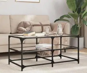 vidaXL Măsuță de cafea cu blat sticlă transparentă 98,5x50x45 cm oțel