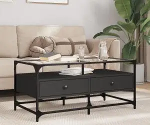 vidaXL Măsuță de cafea cu blat din sticlă negru 98,5x50x45 cm oțel