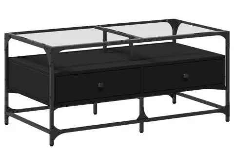 Măsuță de cafea cu blat din sticlă negru 98,5x50x45 cm oțel - 2/5