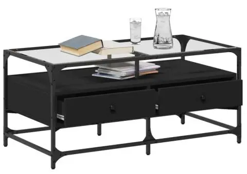 Măsuță de cafea cu blat din sticlă negru 98,5x50x45 cm oțel - 3/5