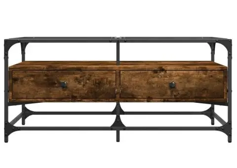 Măsuță cafea blat din sticlă stejar fumuriu 98,5x50x45 cm oțel - 4/5