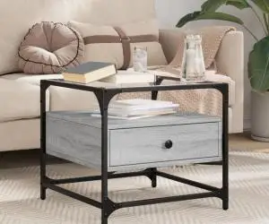 vidaXL Măsuță de cafea cu blat din sticlă gri sonoma 50x50x45 cm oțel