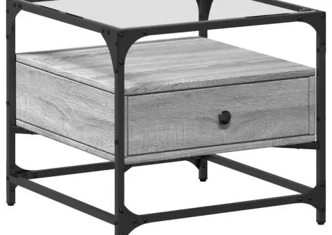 Măsuță de cafea cu blat din sticlă gri sonoma 50x50x45 cm oțel - 2/5