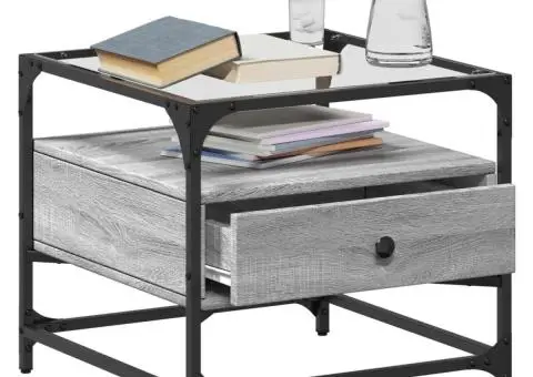 Măsuță de cafea cu blat din sticlă gri sonoma 50x50x45 cm oțel - 3/5