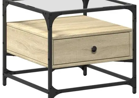 Măsuță cafea cu blat din sticlă stejar sonoma 50x50x45 cm oțel - 2/5