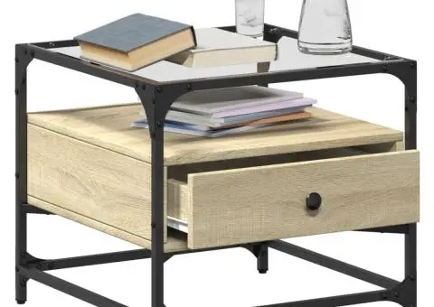 Măsuță cafea cu blat din sticlă stejar sonoma 50x50x45 cm oțel - 3/5