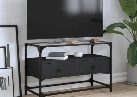 Dulap TV blat sticlă, negru, 80x35x51 cm lemn prelucrat - 1/5