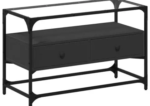 Dulap TV blat sticlă, negru, 80x35x51 cm lemn prelucrat - 2/5