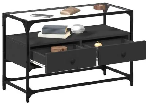 Dulap TV blat sticlă, negru, 80x35x51 cm lemn prelucrat - 3/5