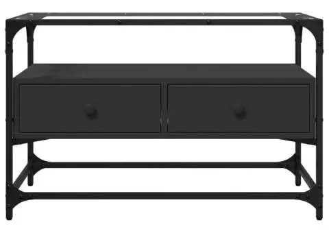 Dulap TV blat sticlă, negru, 80x35x51 cm lemn prelucrat - 4/5