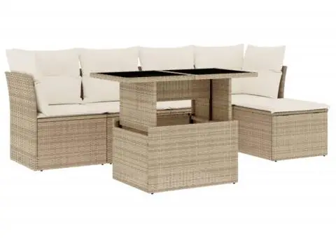 Set canapele de grădină cu perne, 6 piese, bej, poliratan - 2/5