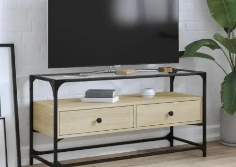 Dulap TV blat sticlă, stejar sonoma, 98x35x51 cm lemn prelucrat - 1/5