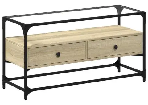 Dulap TV blat sticlă, stejar sonoma, 98x35x51 cm lemn prelucrat - 2/5