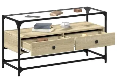 Dulap TV blat sticlă, stejar sonoma, 98x35x51 cm lemn prelucrat - 3/5