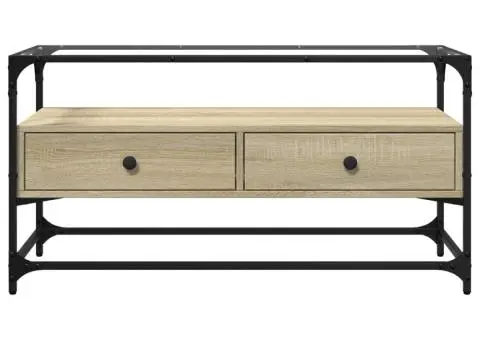 Dulap TV blat sticlă, stejar sonoma, 98x35x51 cm lemn prelucrat - 4/5