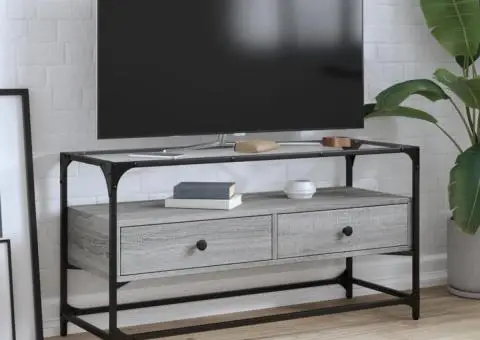 Dulap TV blat sticlă, gri sonoma, 98x35x51 cm lemn prelucrat - 1/5